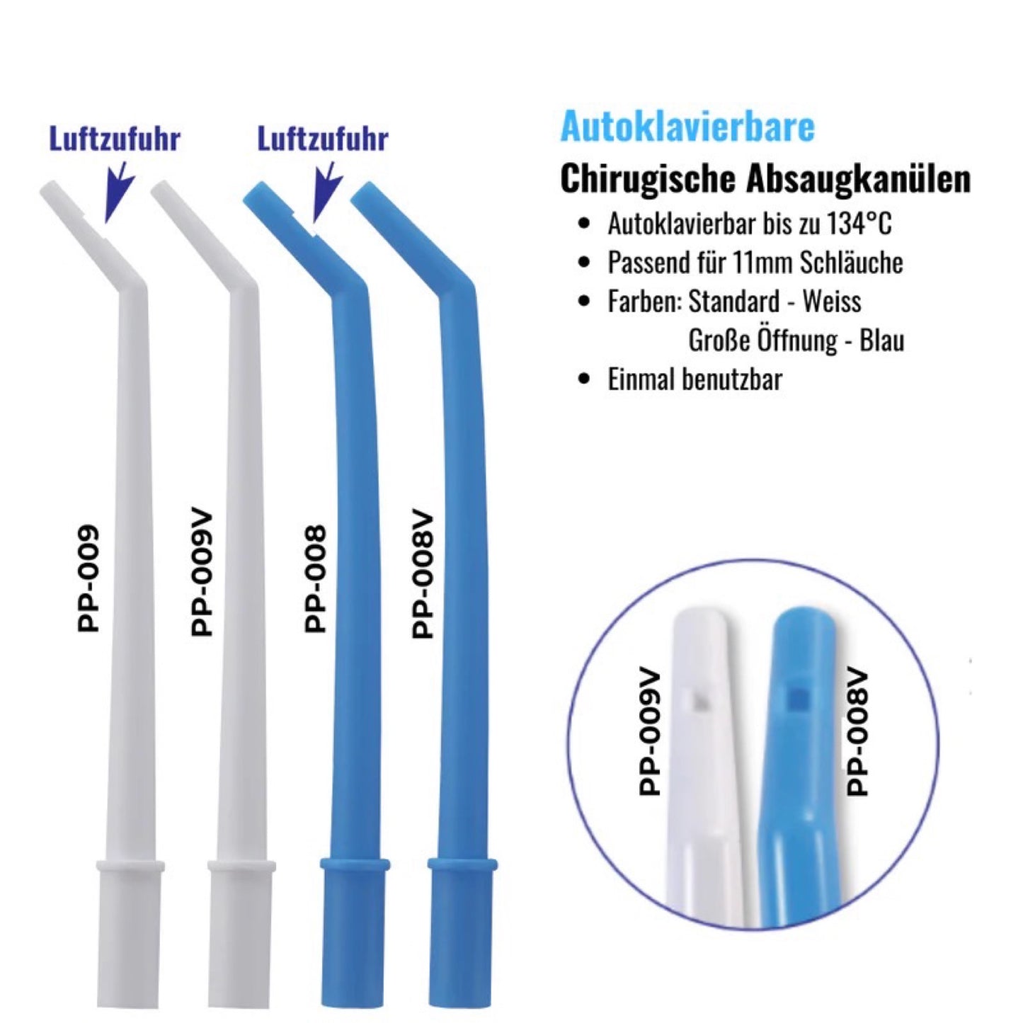 Chirurgische Absaugkanülen – Autoklavierbar, Wiederverwendbar, Metall – 25 Stk.